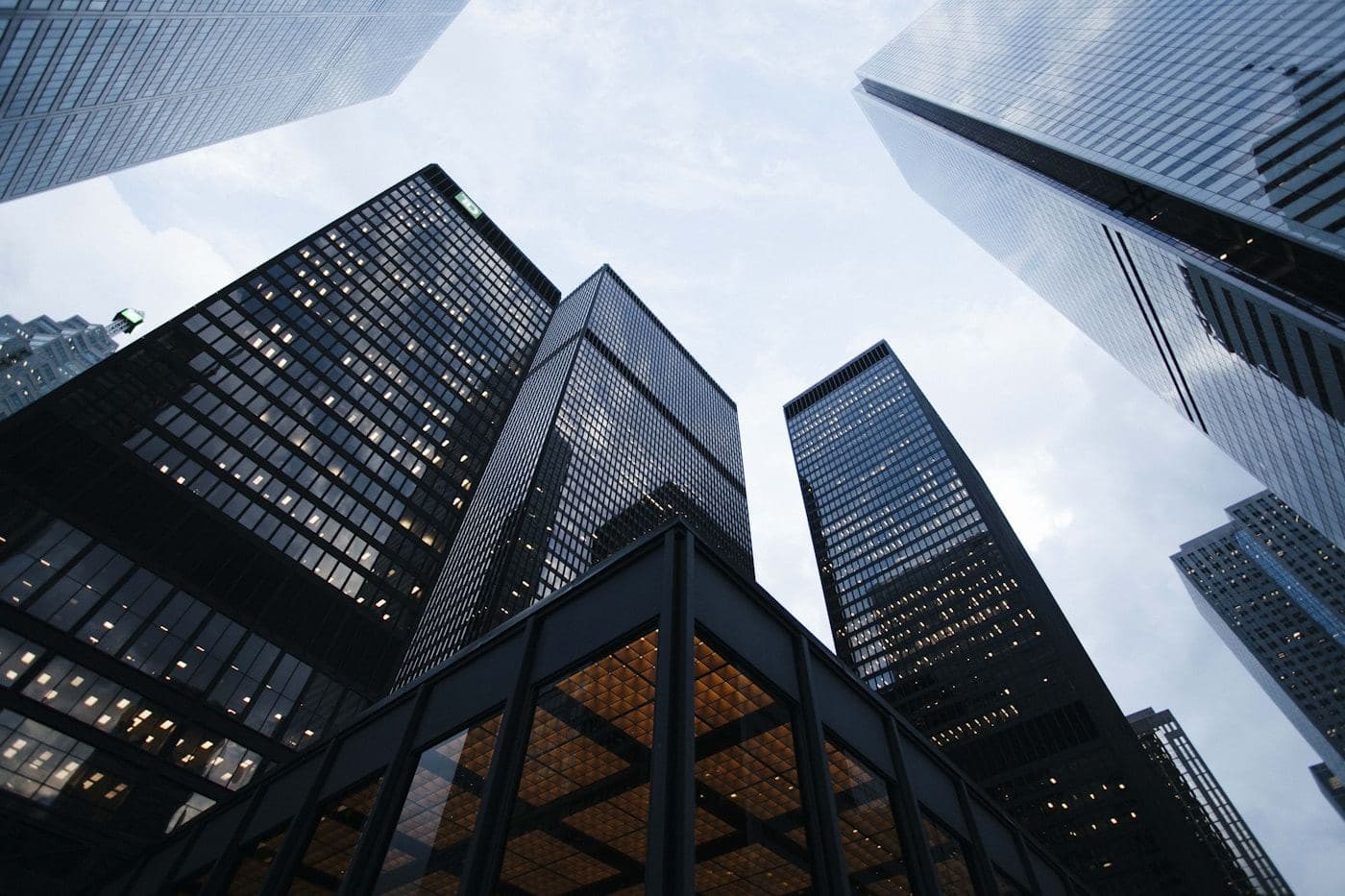 Glass residential tower from below