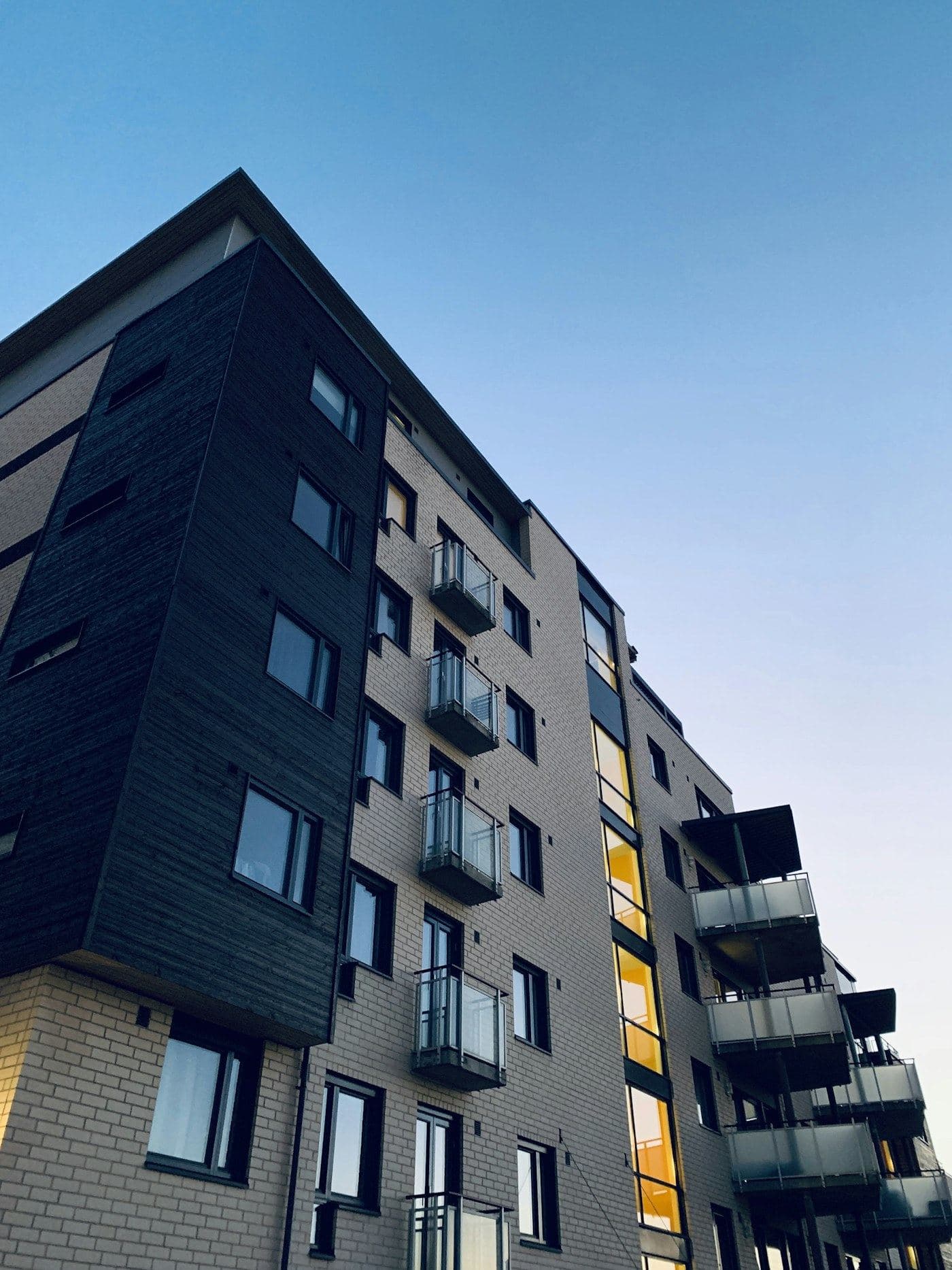 Apartment tower against a clear sky