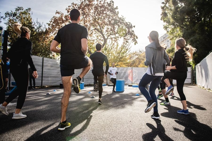 Group of athletes running an outdoor conditioning block