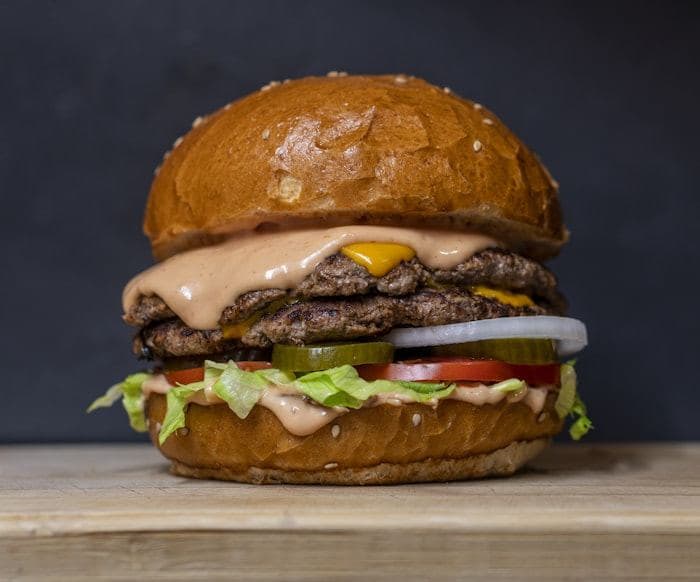 Classic beef burger with lettuce and tomato