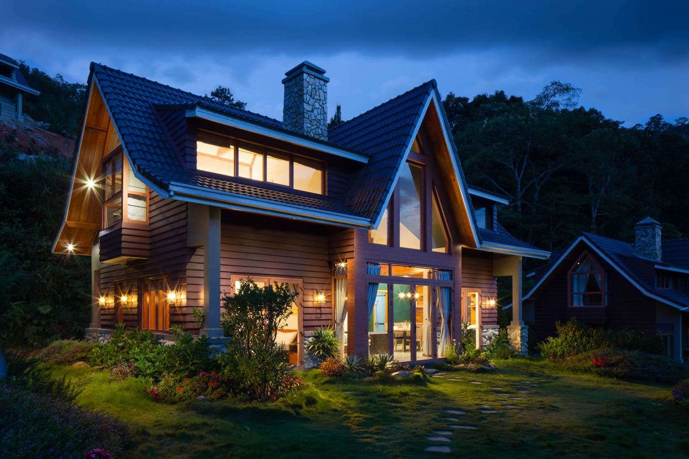 Family house with a pitched roof and driveway