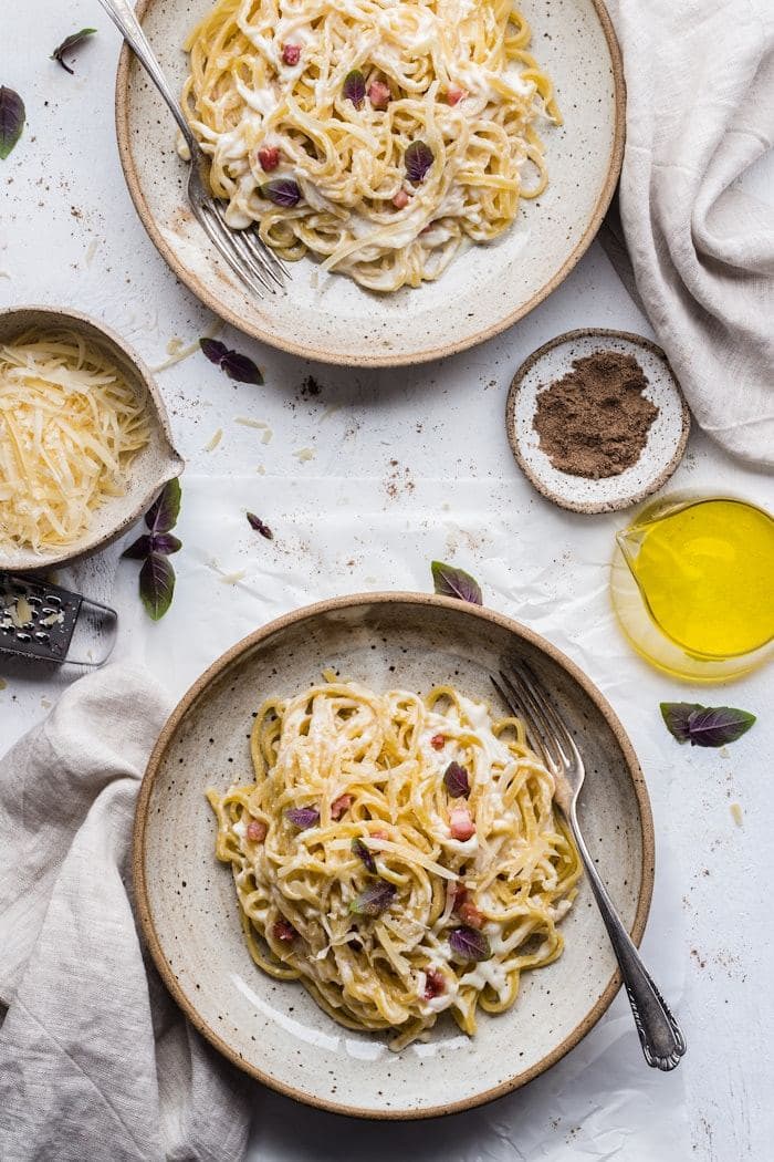 Creamy mushroom pasta on a plate